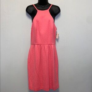 Milly Watermelon Red Sleeveless HalterPockets Sheath Midi Dress 3488